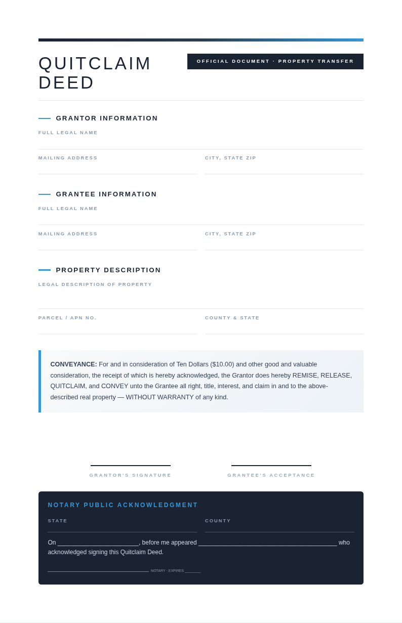 Corporate executive quitclaim deed